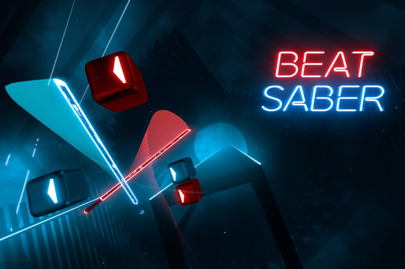 Ein Bild, welches das VR-Spiel Beat Saber zeigt.